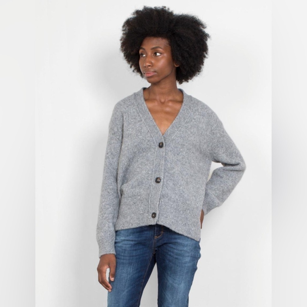$465 CLOSED Alpaca Wool Sweater Cardigan V-Neck Women's Sz M Gray Preppy Luxury - Picture 2 of 11